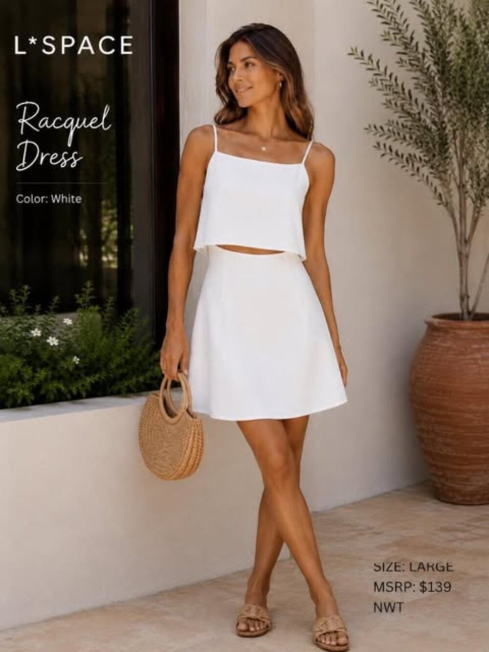 L*SPACE Racquel Cutout Mini Dress Cream NWT Size L MSRP $139